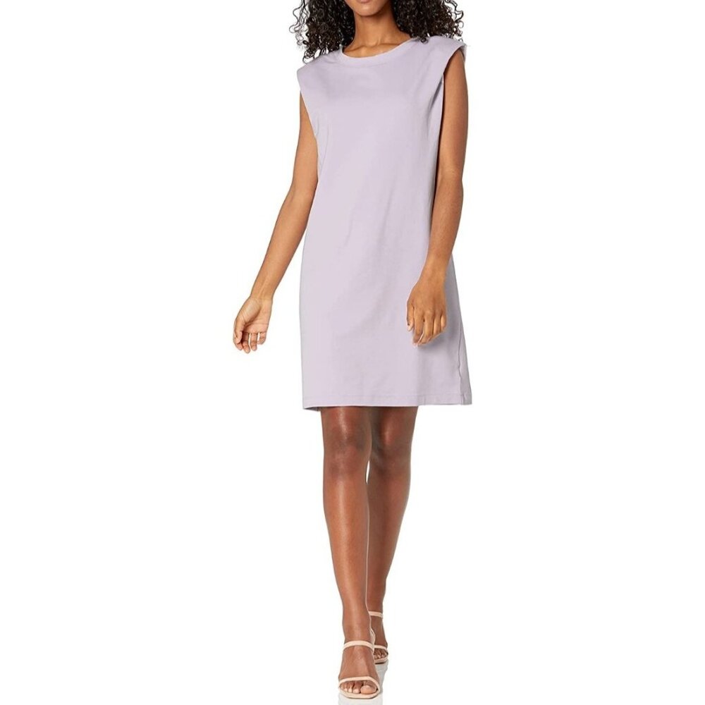 The Drop Women's Sz M Mariana Dusty Purple Strong Shoulder Knee Length Dress NEW - Picture 1 of 8